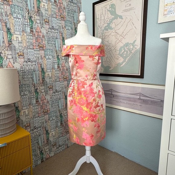 Rickie Freeman for Teri Jon Off Shoulder Pink Dress * Size 6 * 💕 - Picture 1 of 5